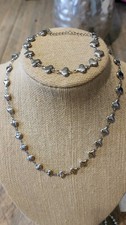 Stainless Steel Silver Tone Heart Necklace Bracelet Set 18"