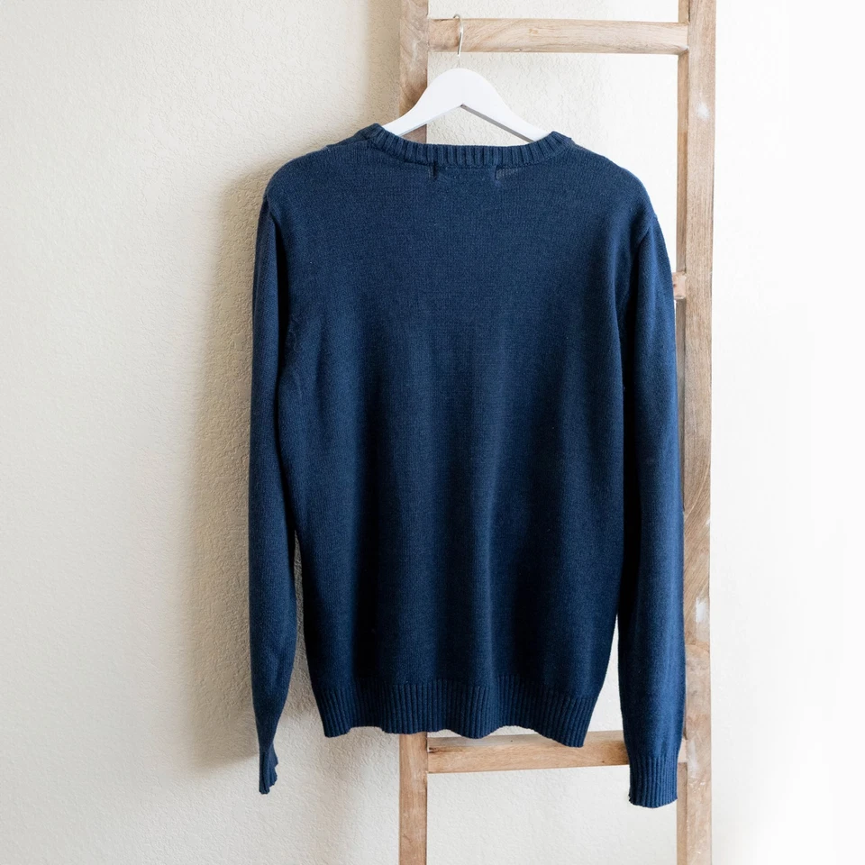 Suéter Oscar De La Renta Para Hombre Talla M Azul Gris Bloque de Color Algodón LS Cuello Redondo Foto 2 de 4