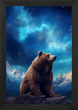 Brown Bear starry Aurora Framed Wall Art Poster Canvas Print Picture