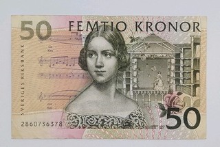 2002 SWEDEN Sveriges Riksbank 50 Kronor SEK Banknote Serial No. 2860736378