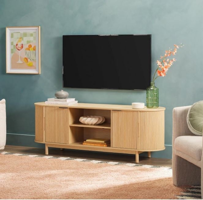 Curved Reeded Cabinet Sliding Doors Storage Media