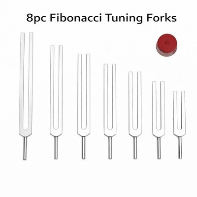   High Quality 8pc Fibonacci Sound Healing Tuning Forks w Activator & Pouch