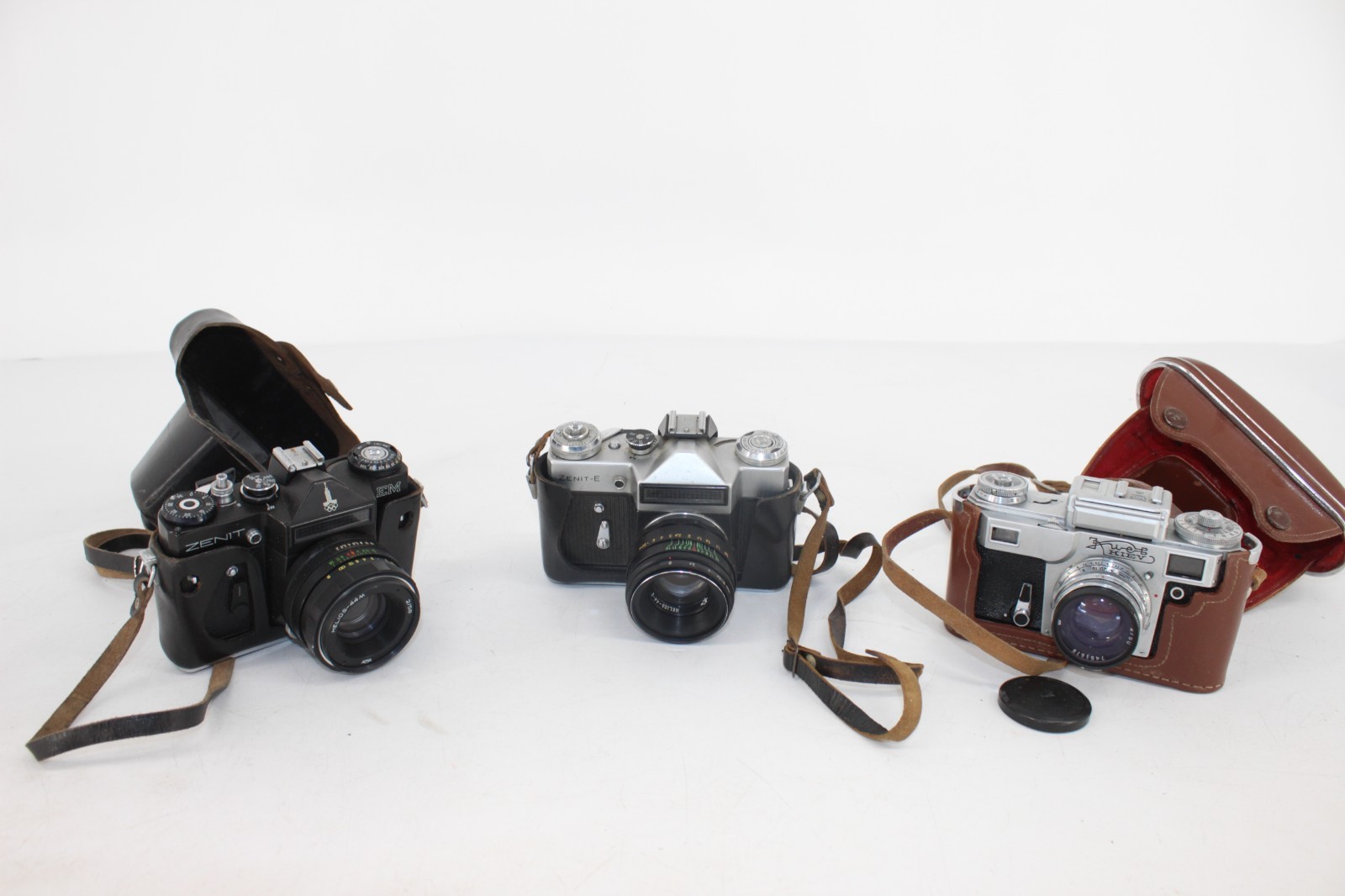 F x3 Vintage Collection Of Soviet SLR Cameras Inc, Zenit-E, Zenit -EM
