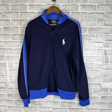 Polo Ralph Lauren Mens Track Jacket Navy Blue Full Zip BIG Pony Logo LARGE