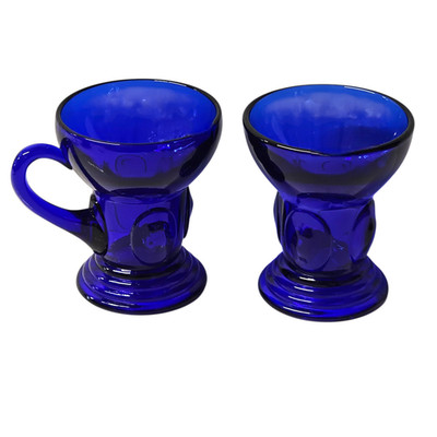 VTG New Martinsville Moondrops Cobalt Blue Handled Whiskey Tumblers Pair 1936 40