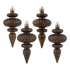 Vickerman 4" 4-finish Finial Christmas Ornaments in Chocolate (Set of 8)