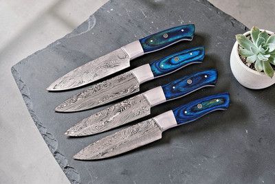 Custom Made Forged Damascus Steel Steak Chef Knives Set 1402