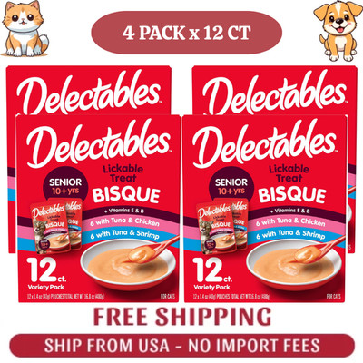4 PACK Hartz Delectables Bisque Senior 10+ Lickable Wet Cat Treats, 12 CT