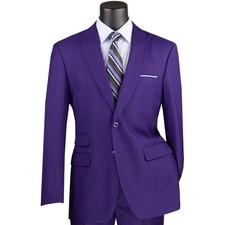 VINCI Men's Purple Glen Plaid 2 Button Modern Fit 2 Piece Business Suit - NEW