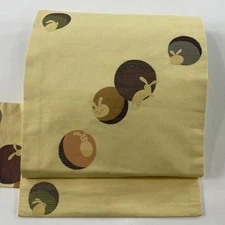 JAPANESE KIMONO BELT NAGOYA OBI LIGHT YELLOW PURE SILK EE4725