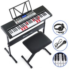 MUSTAR Black 61Key Lighted Up Electric Piano Keyboard Bench,Headphone,Microphone