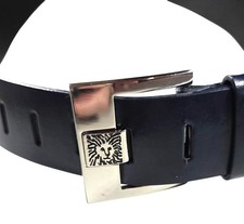 Leather Belt Large Black Anne Klein Bonded Engraved Lion Buckle neutral fashion