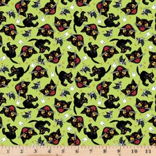 Witchy Ways Cat and Mouse Lime Halloween PWMY004 By Half Yard Cont Cuts