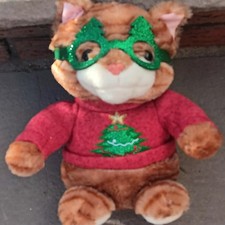 Dan Dee Avanti Holiday Cat Plush 2019 with Christmas Sweater & Green Mask, Small