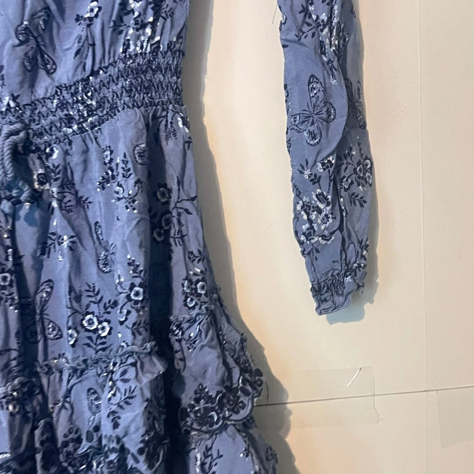 Vestido Epic Threads Macys Niñas Talla M Azul Boho Floral Acanalado Rayón Cuello Cuadrado Foto 3 de 4