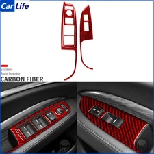 3Pcs Red Carbon Fiber Front Window Lift Switch Panel Cover For Acura MDX 2014-20