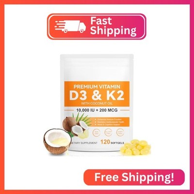 flasture Vitamin D3 K2 Supplement Softgels, 10000 IU VIT D3 + 200 MCG K2 (MK-7)