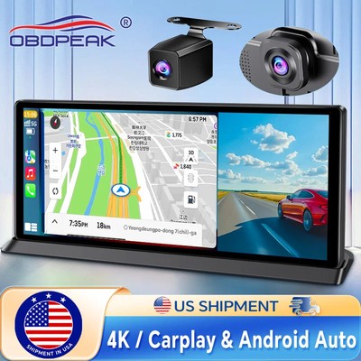 11.3'' 4K Dual Lens Dash Cam   GPS Navigation, 5G WiFi, CarPlay, Android Auto