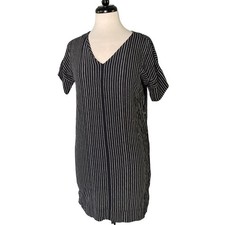 Madewell Novel Striped Shift Dress Black White Short Sleeve V-Neck XS