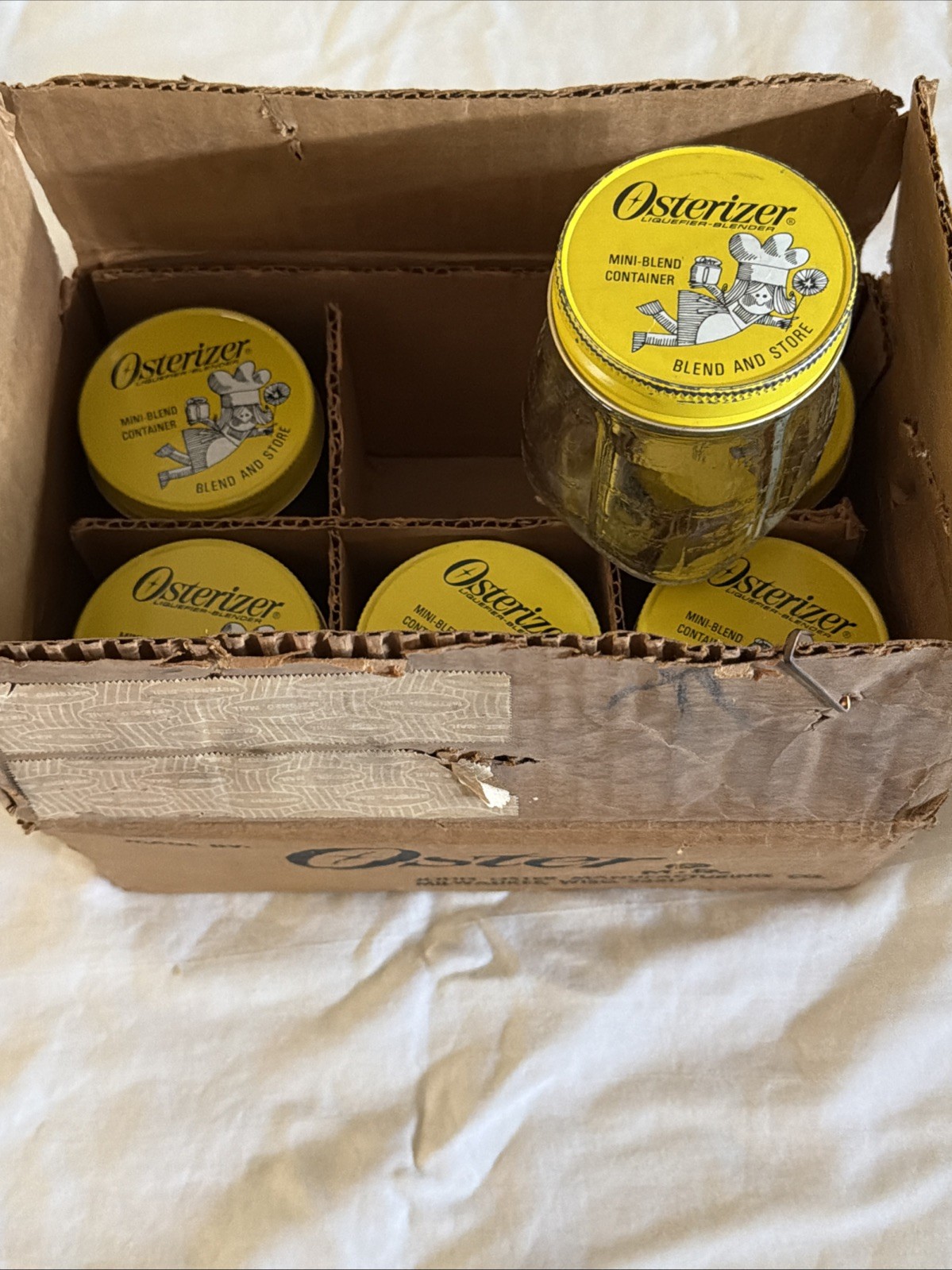 Vintage Osterizer Mini Blender Jars, 8oz, Yellow Lids, Origi
