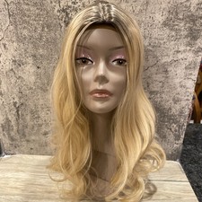 Long hair synthetic topper blonde wavy hair -brown roots- No Bangs rooted blonde