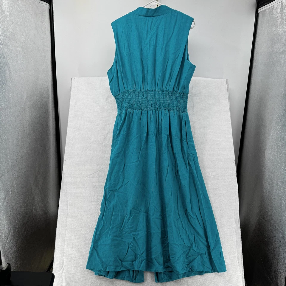 Vestido Joie para mujer 1X verde azulado sin mangas cremallera frontal cintura ajustada mezcla de lino midi Foto 2 de 4