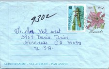 GRENADA AIROGRAMME LETTER UPRATED TO NORCROSS GEORGIA . 1980s (STILL SEALED)