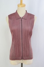 PLEATS PLEASE Dark Pink Zip Front Vest ISSEY MIYAKE 156 0018