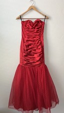 Jessica Mcclintock Gunne Sax Mermaid Gown Sz 3 Red Satin Ruched Tulle Dress Vtg