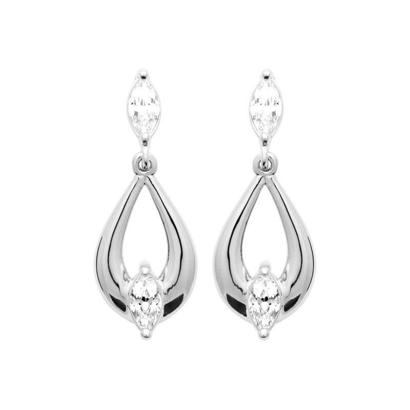 Boucles d'oreilles pendantes argent massif anti-ternissement rhodié et zirconium