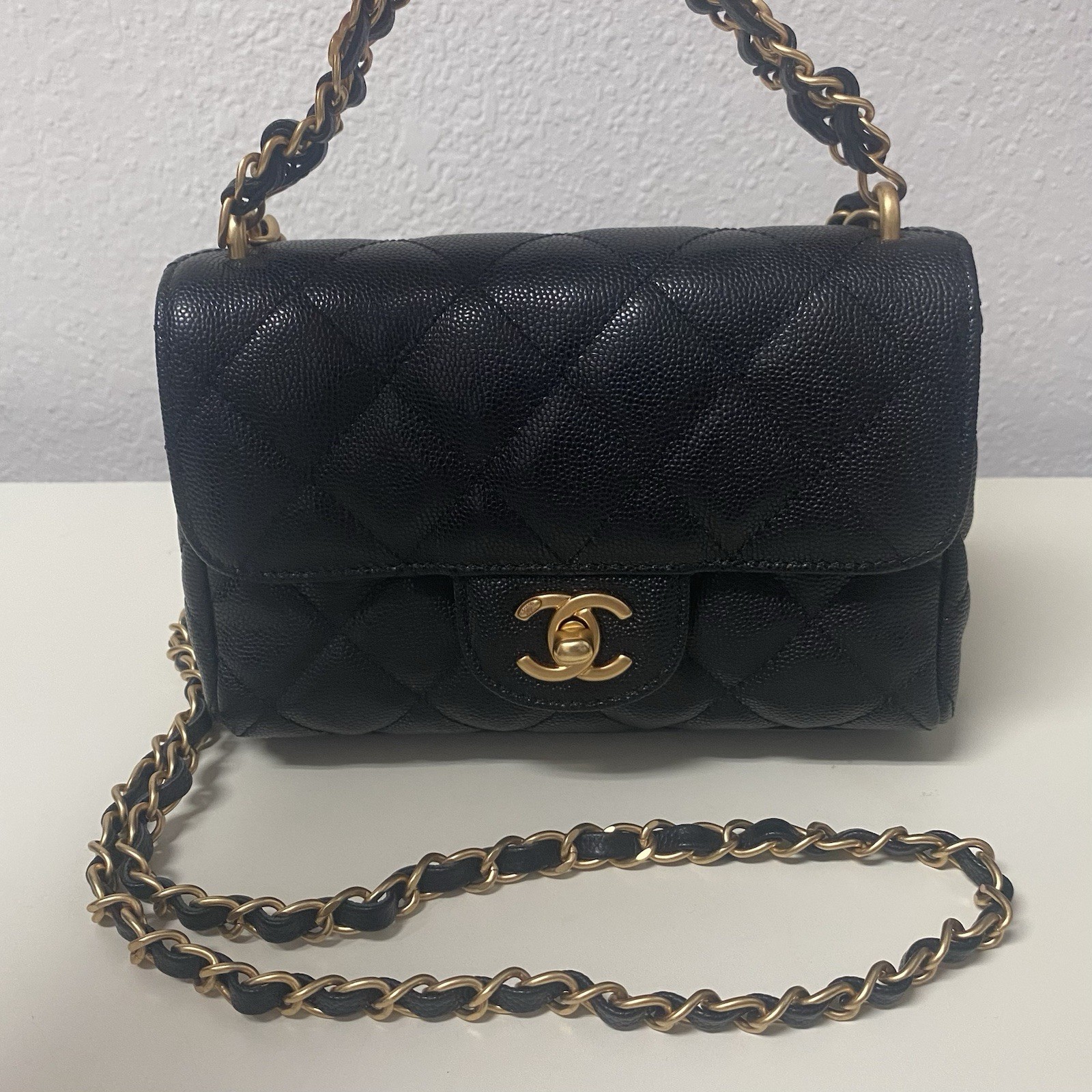 Chanel Black Caviar Mini Rectangular Chain Top Ha… - image 1