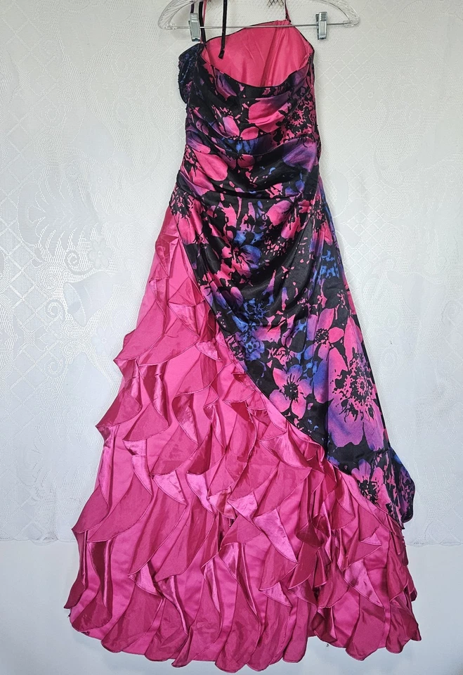 Maxi Vestido Jump Apparel Talla 7-8 Y2K Floral Asimétrico Volantes Lentejuelas Baile de graduación Foto 2 de 4