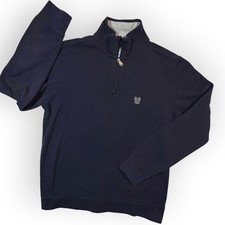 Chaps Mens Navy Blue Quarter Zip Pullover Natural Stretch Sweatshirt Preppy