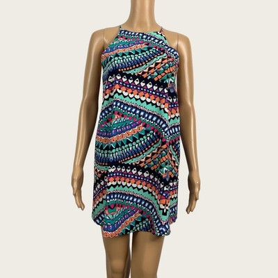Tyche SMALL Colorful Abstract Print Casual Boho Short Mini Shift Dress Festival