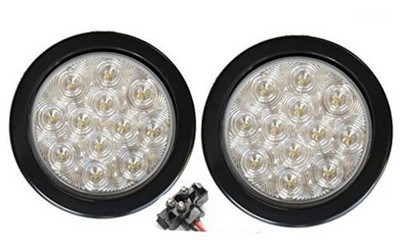 Pair of 2 LED 4'' Round Back-up Reverse Light Kits Include Grommet, Plug Clear