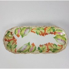 O&EG Royal Austria Hand Painted Leaf Pattern Platter Gold Trim Decorative Plate