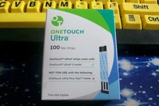 100 ONE TOUCH ULTRA TEST STRIPS 1 x 100, SHORT EXP 12-31-25, DINGED SEALED BOX
