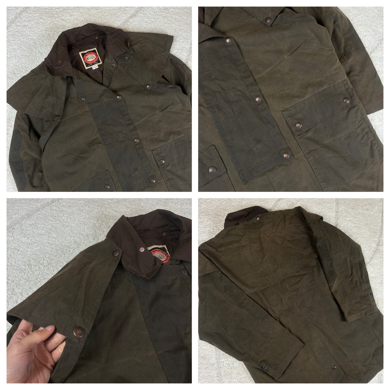 VTG Australian Outback Collection 90s Olive Oversized Med Trench Cape Wax Jacket image 5