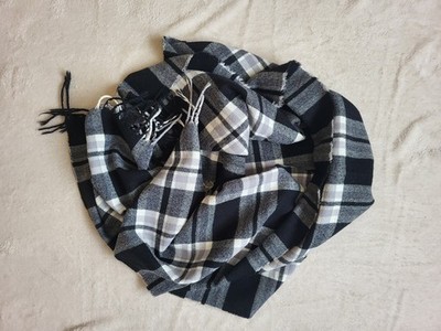 ONLY Black & Grey Plaid Scarf with Fringe   160×65 cm