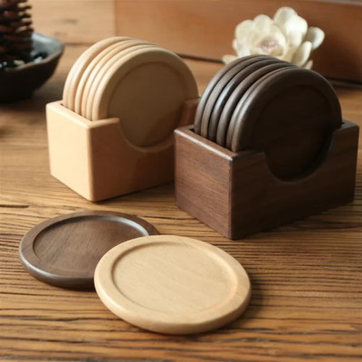 Wooden Coaster Set   6Pcs Heat Resistant Placemats Coffee Cup Pad Home Decor