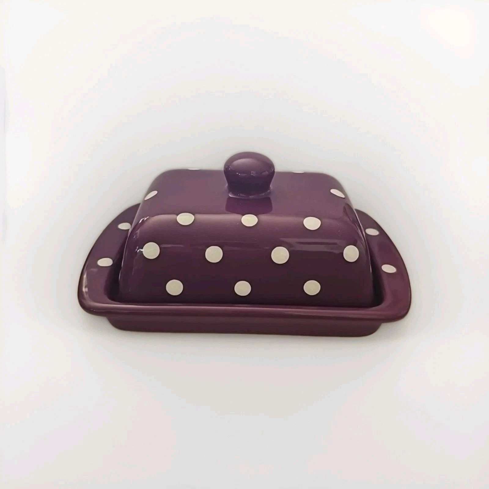 Large Purple With White Polka Dots City To Cottage Butter Dish