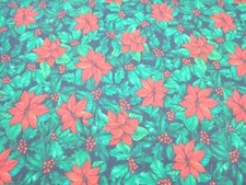 6.5 yds black Christmas cotton quilt fabric w/poinsettias  berries 1695
