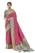 Pappylon Adorable Woven Pattern Banarasi Silk Saree With Blouse Leheriya Pink