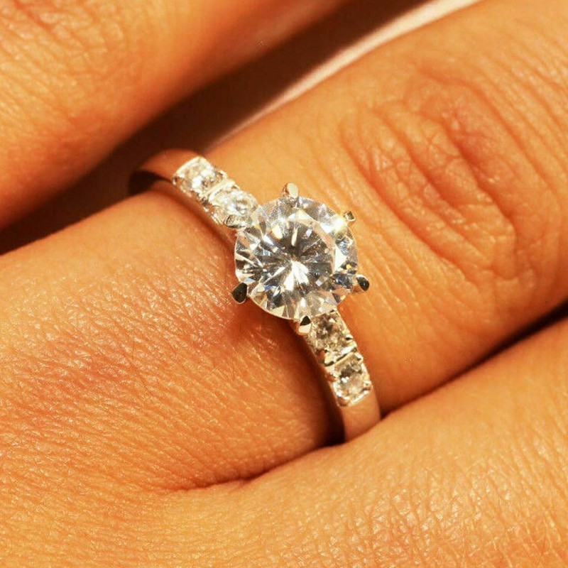 1.50 Ct Round Cut Diamond Solitaire Engagement Wedding Ring 14K White Gold Over