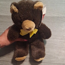 Dakin Brown Teddy Bear Plush with Yellow Ribbon Vintage 1985 Small 6-14 in