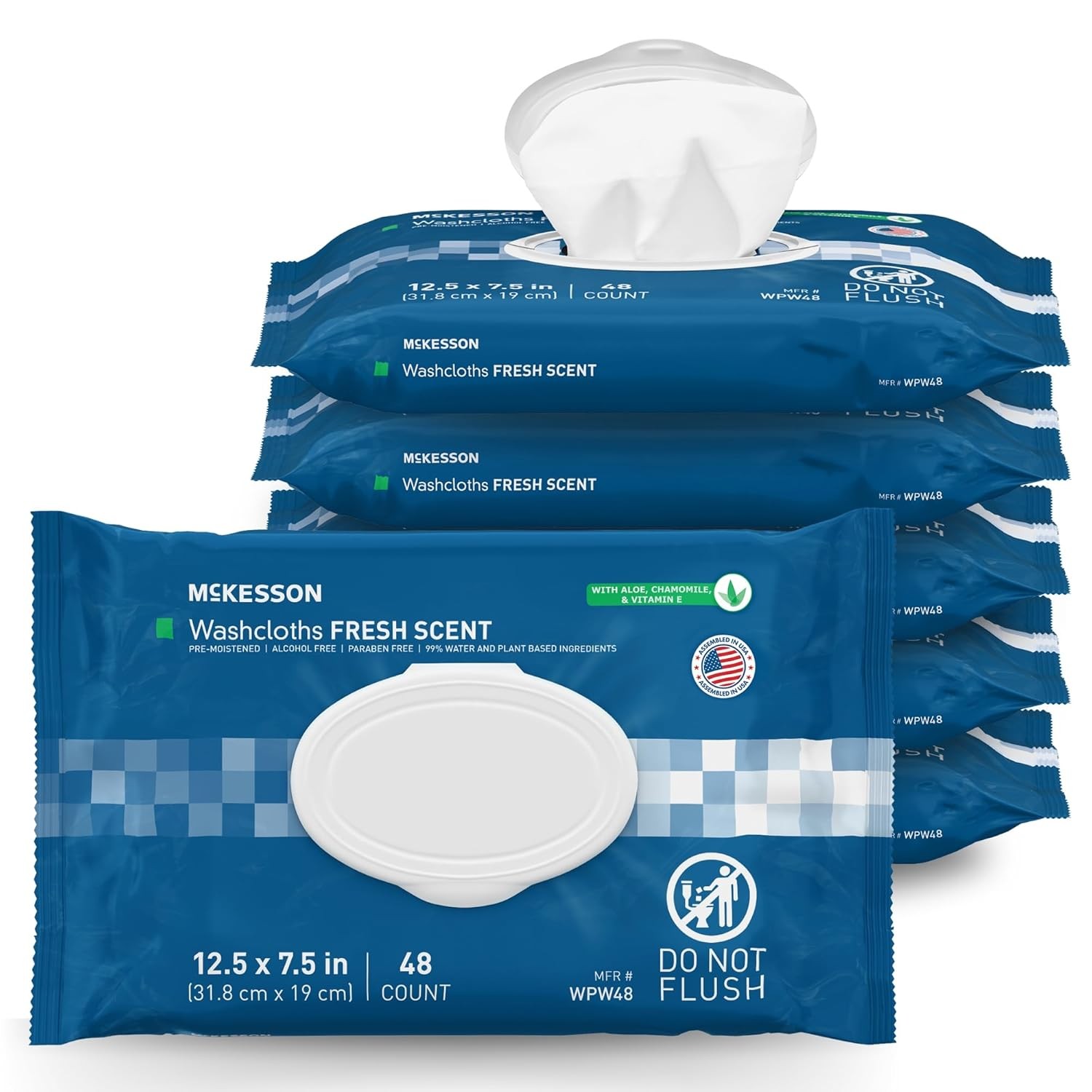 McKesson Washcloth Wipes, Scented, Adult Wet Wipes, 6 Pack, 288 Washcloths