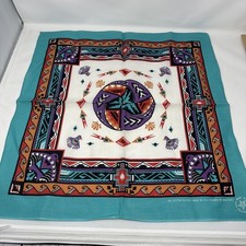 Vintage Wamcraft Teal Southwest Native American Style Bandana Made In USA
