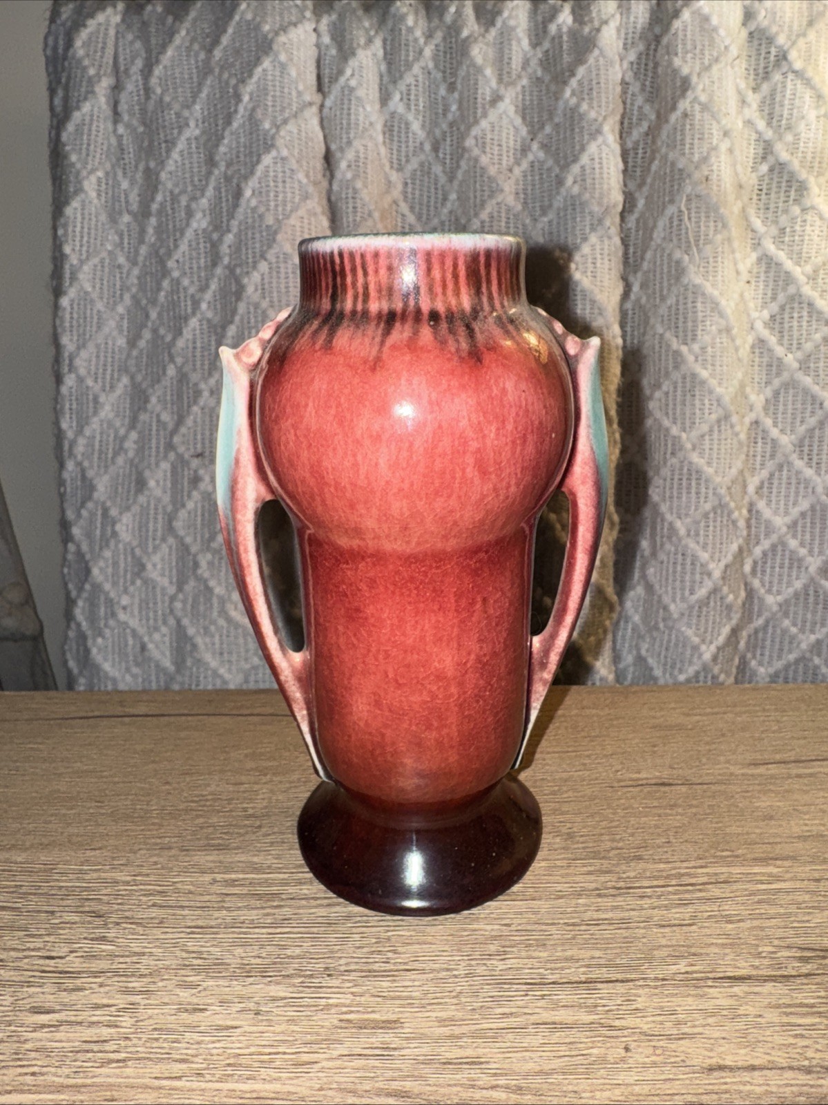 Roseville Orian #733-6’ Rare Red & Turquoise Variant Vase.