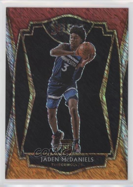 2020-21 Select Premier Level Red White Orange Shimmer Prizm Jaden McDaniels 18mh