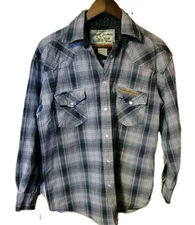Jesse James Shirt Mens Gray Flannel West Coast Choppers Pearl Snap Work Wear M